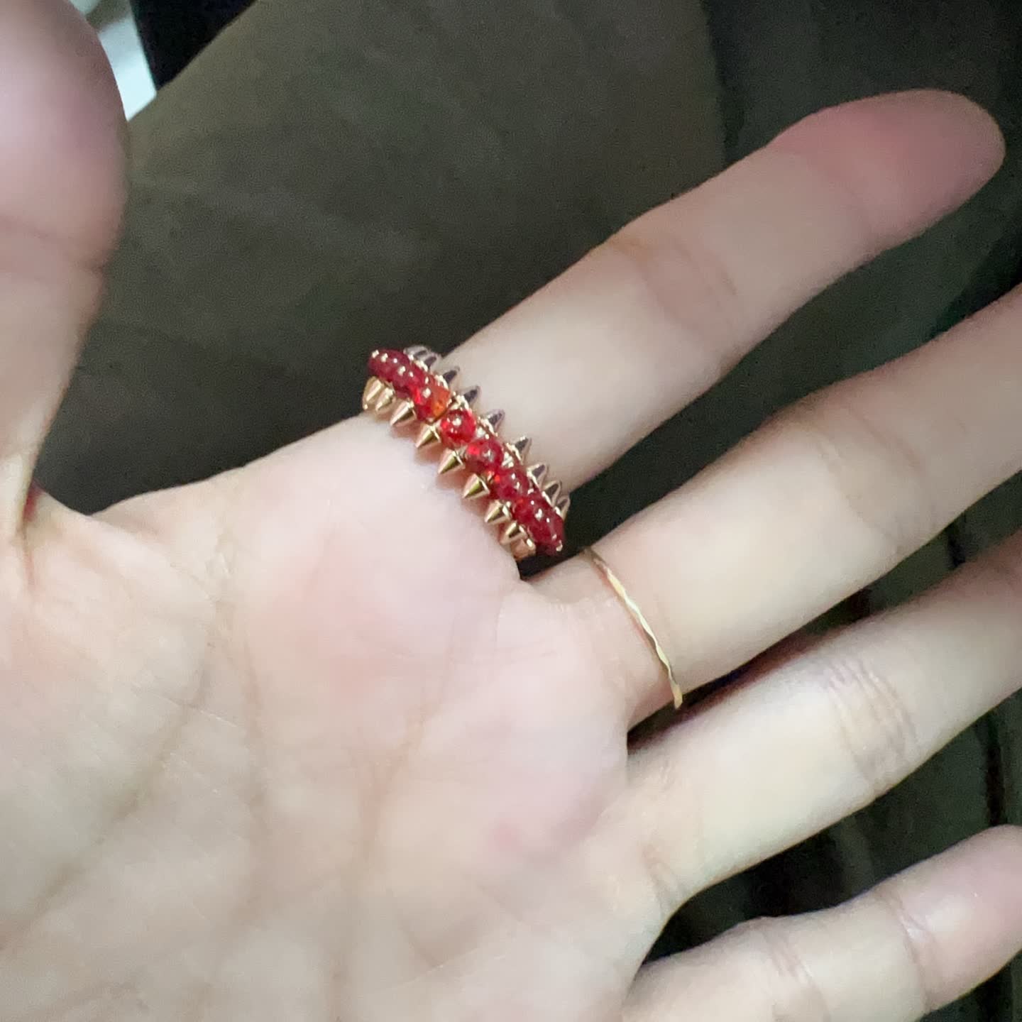 Cartier Gold Spike Ring with Red Stones