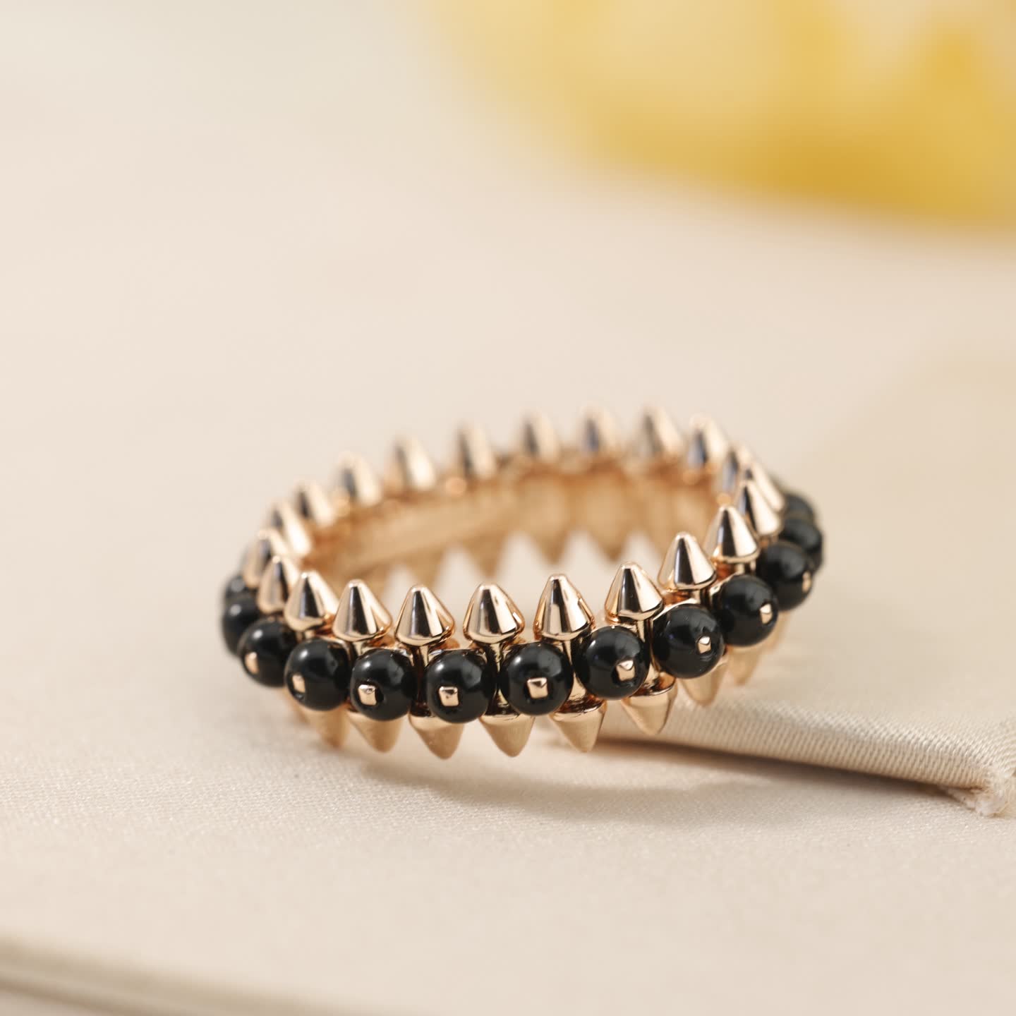 Cartier Rose Gold Spike Ring with Black Beads