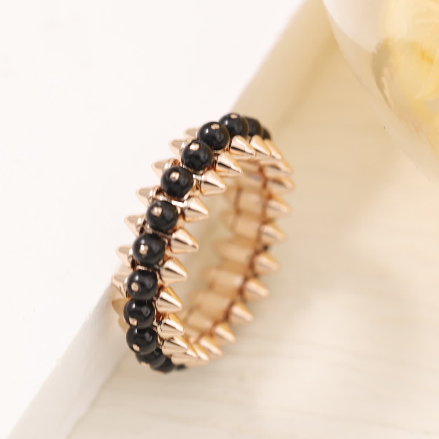 Cartier Rose Gold Spike Ring with Black Beads
