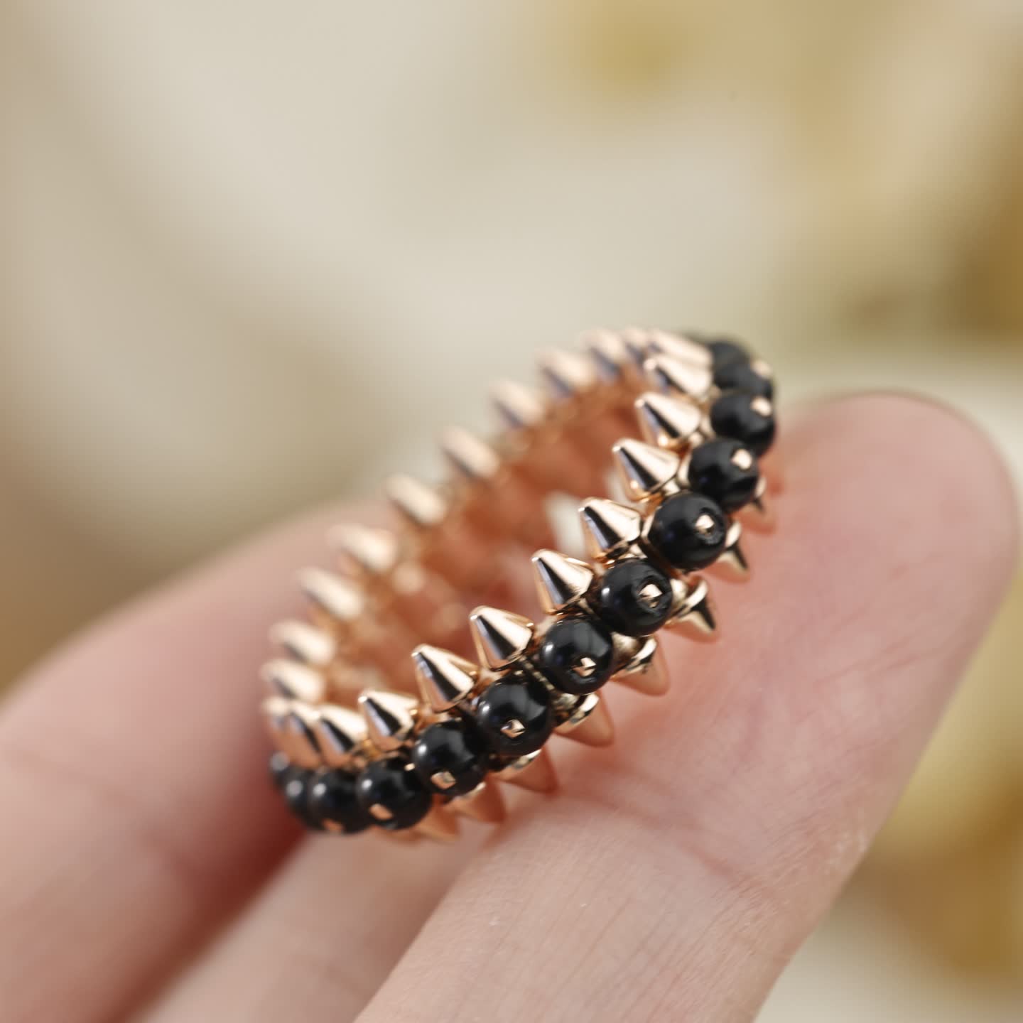 Cartier Rose Gold Spike Ring with Black Beads