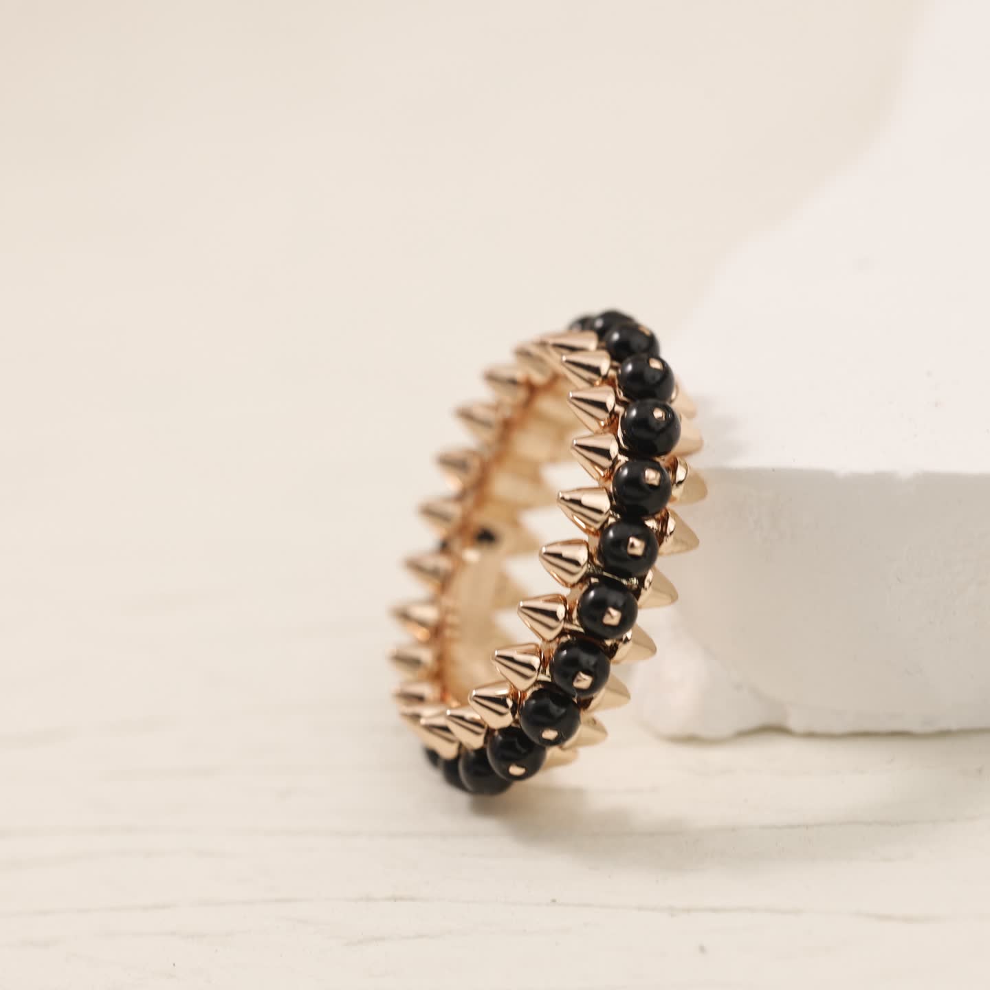 Cartier Rose Gold Spike Ring with Black Beads
