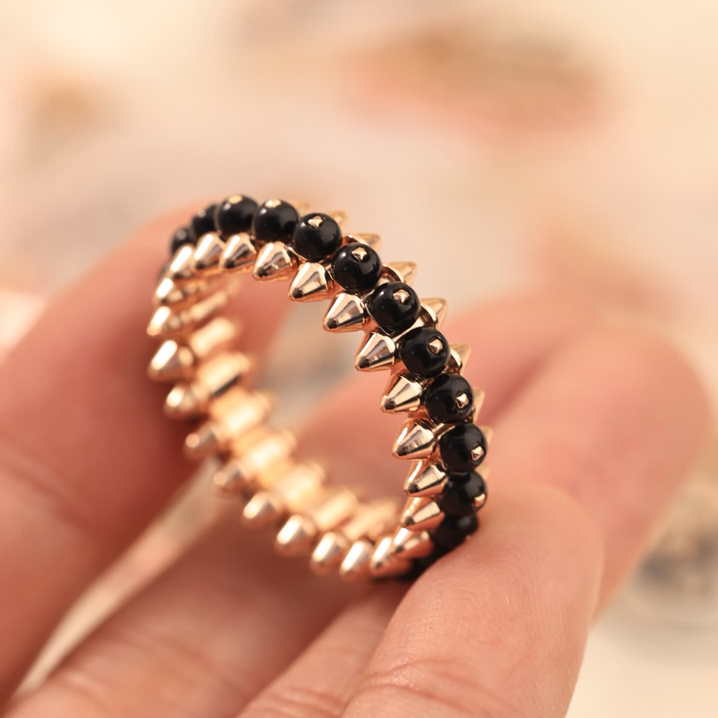 Cartier Rose Gold Spike Ring with Black Beads