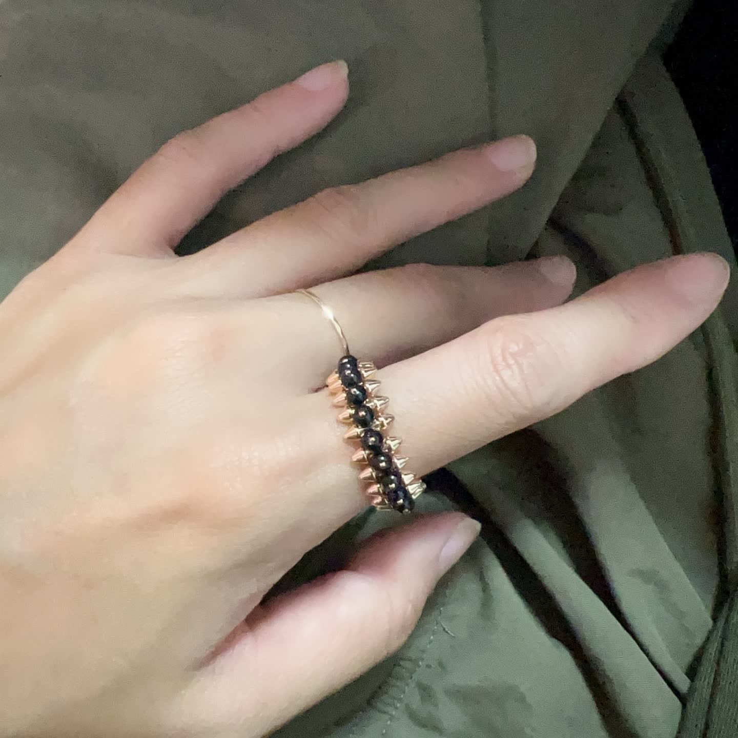 Cartier Rose Gold Spike Ring with Black Beads