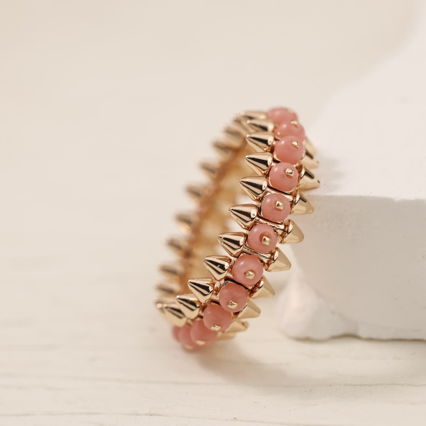 Cartier Gold Spike Ring with Pink Beads