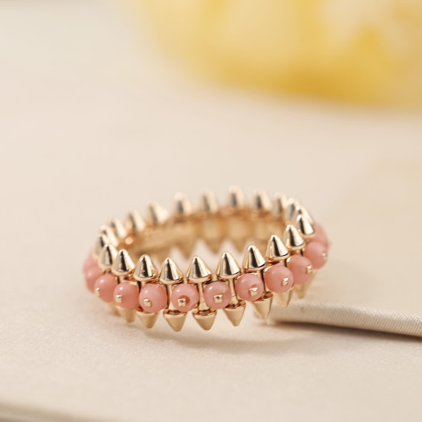 Cartier Gold Spike Ring with Pink Beads
