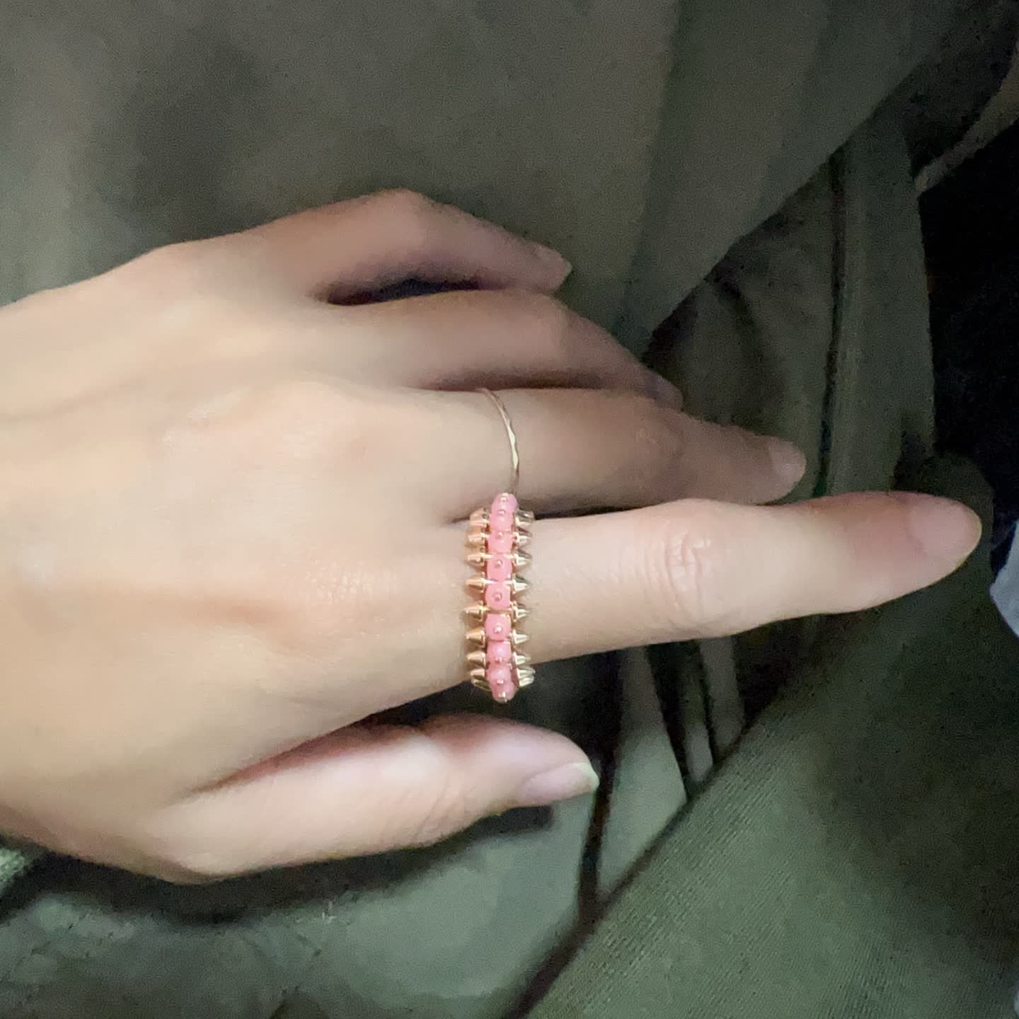Cartier Gold Spike Ring with Pink Beads
