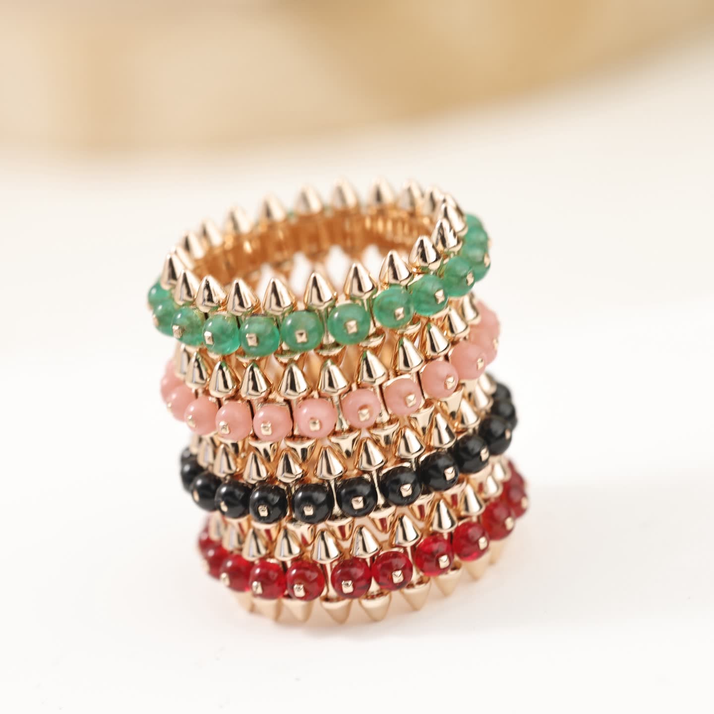 Cartier Gold Spike Ring with Pink Beads