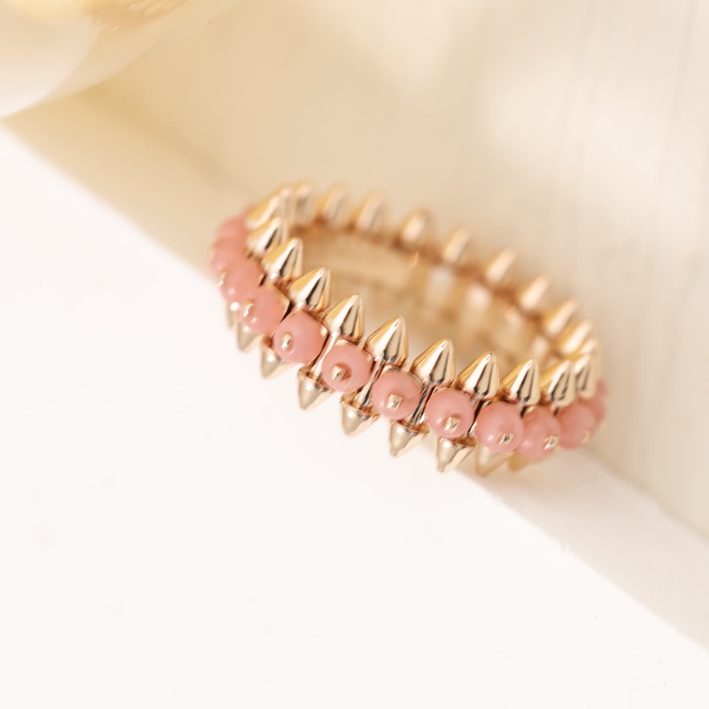 Cartier Gold Spike Ring with Pink Beads