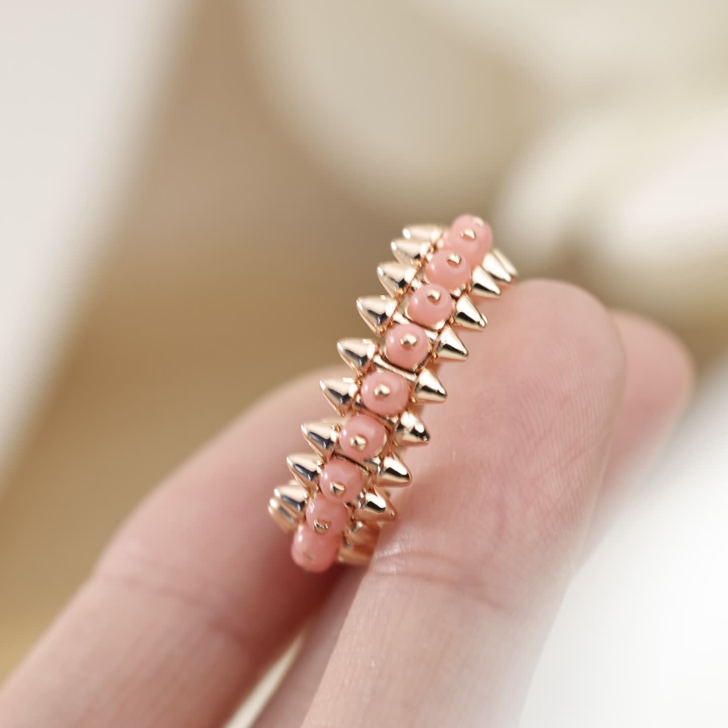 Cartier Gold Spike Ring with Pink Beads