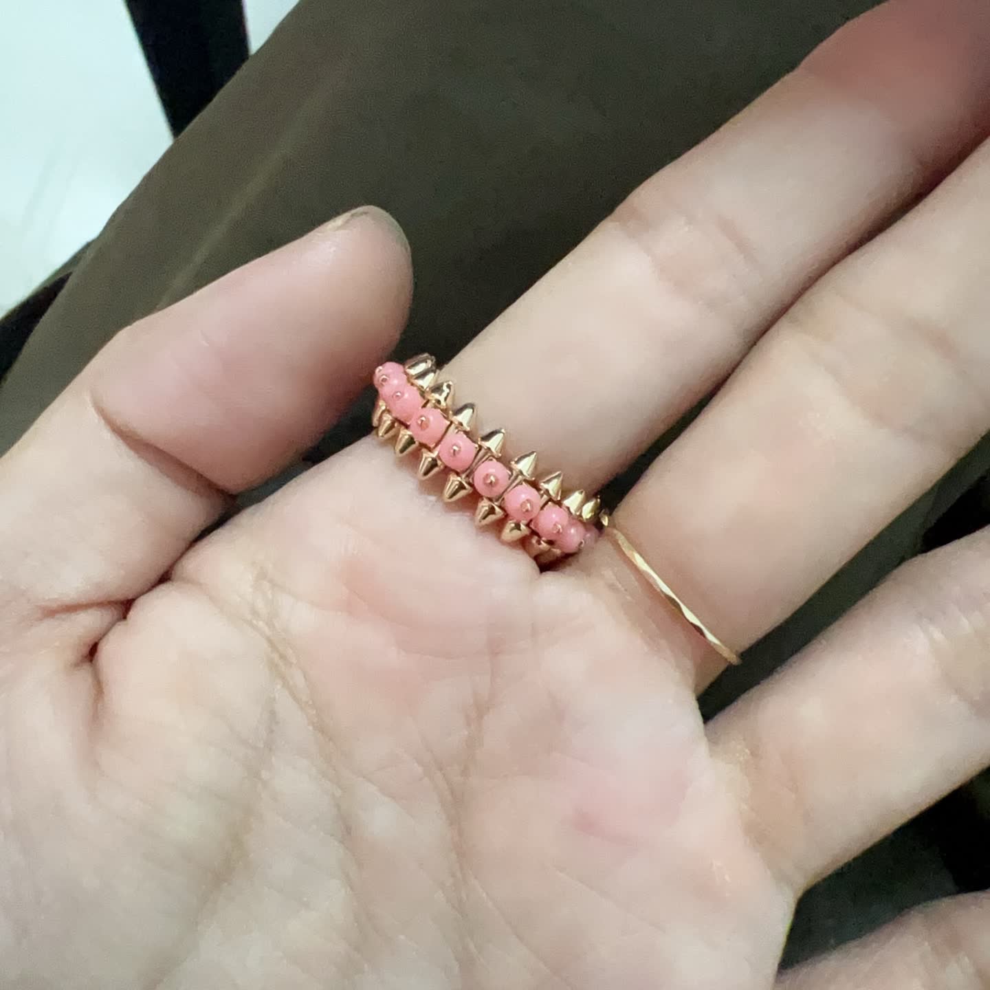 Cartier Gold Spike Ring with Pink Beads