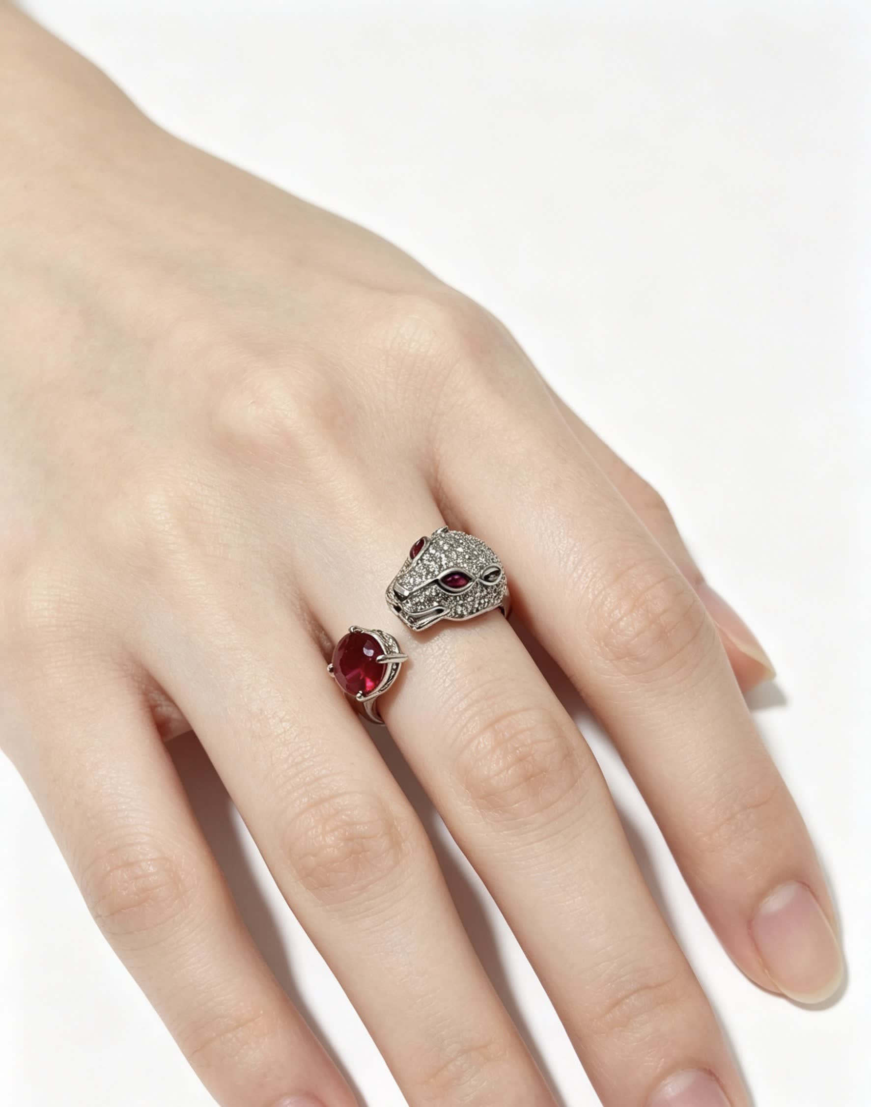 Cartier Silver Panther Ring with Ruby Eyes