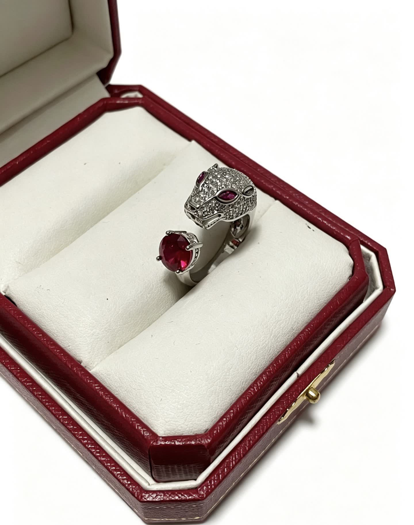 Cartier Silver Panther Ring with Ruby Eyes