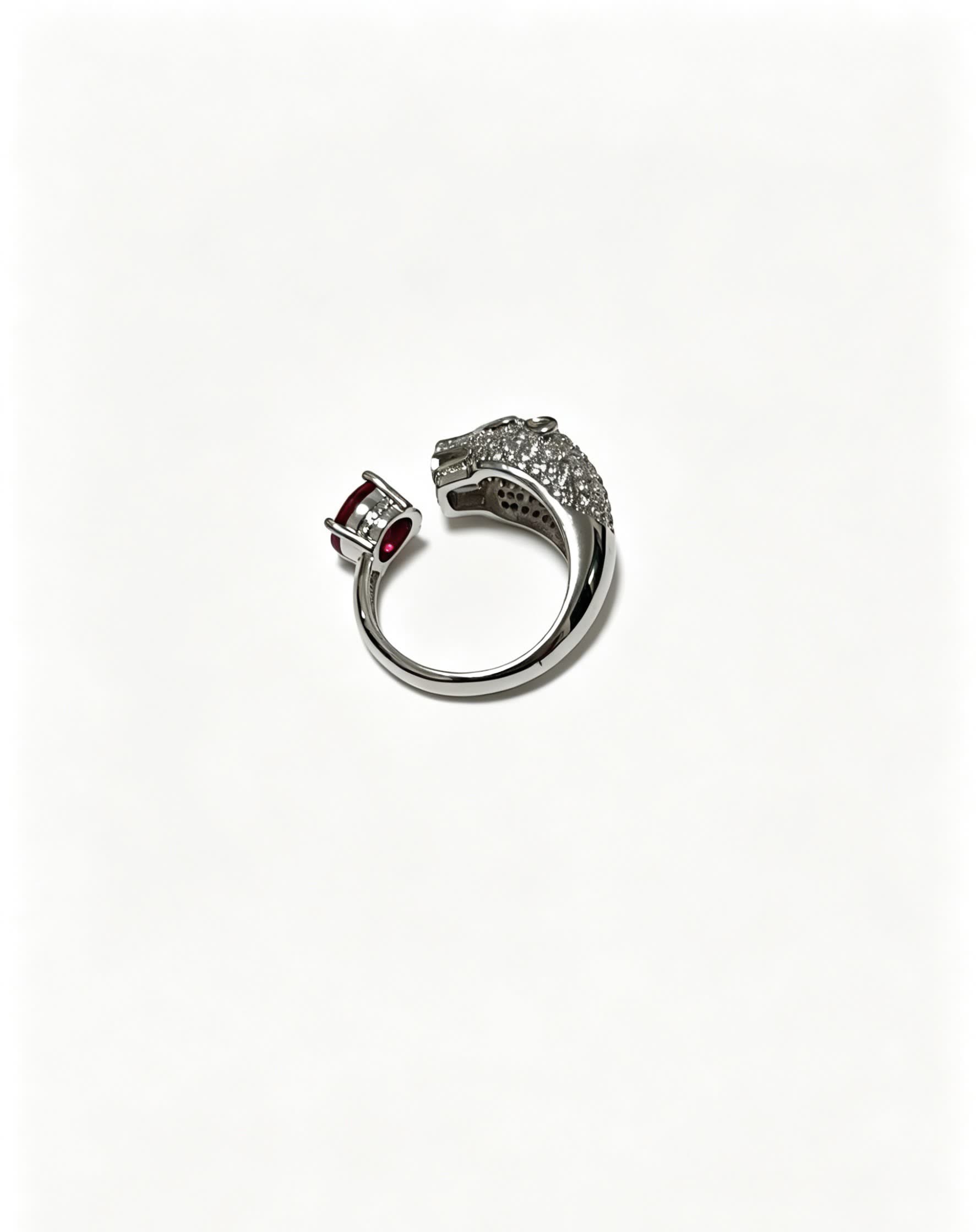 Cartier Silver Panther Ring with Ruby Eyes
