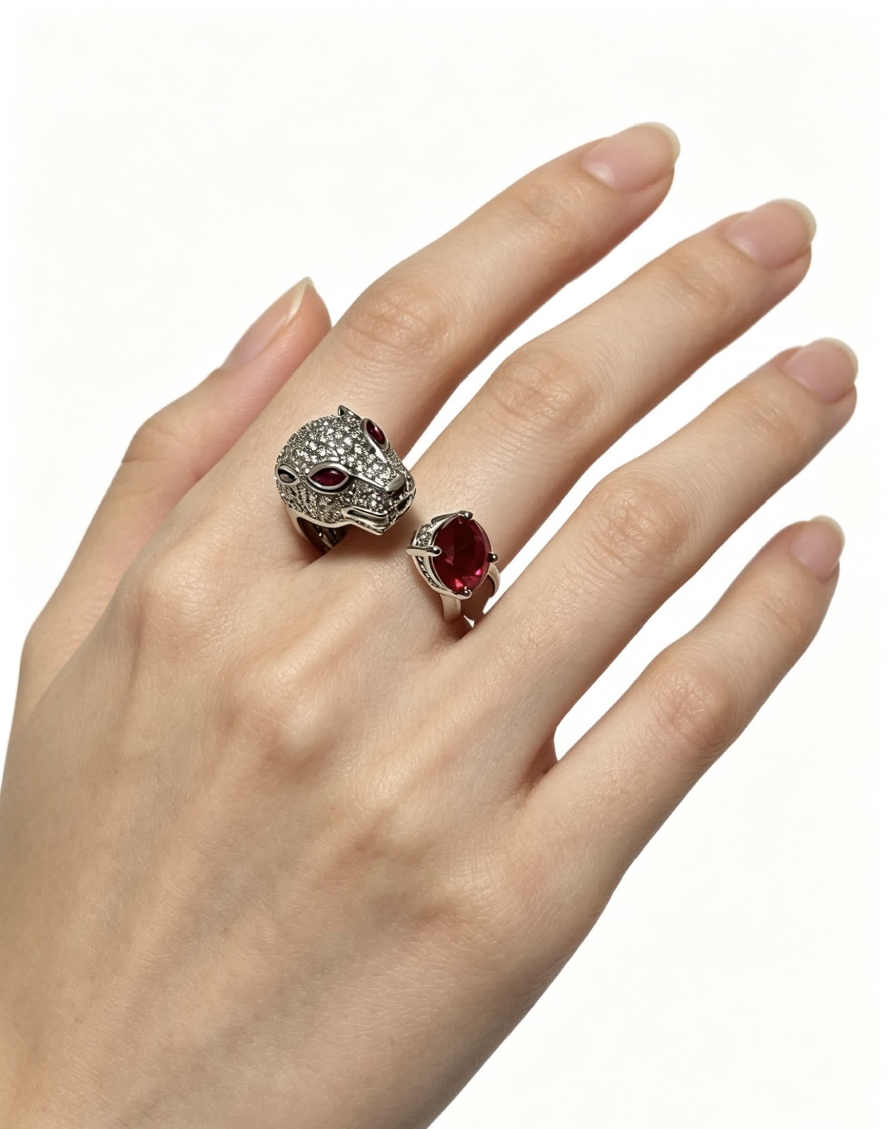Cartier Silver Panther Ring with Ruby Eyes