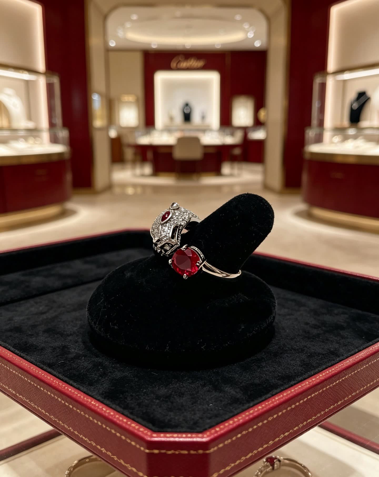 Cartier Silver Panther Ring with Ruby Eyes