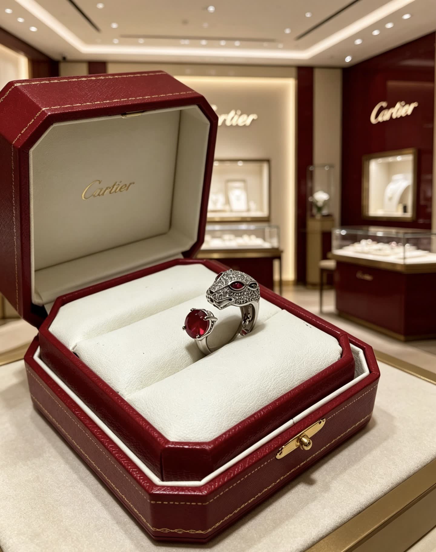 Cartier Silver Panther Ring with Ruby Eyes