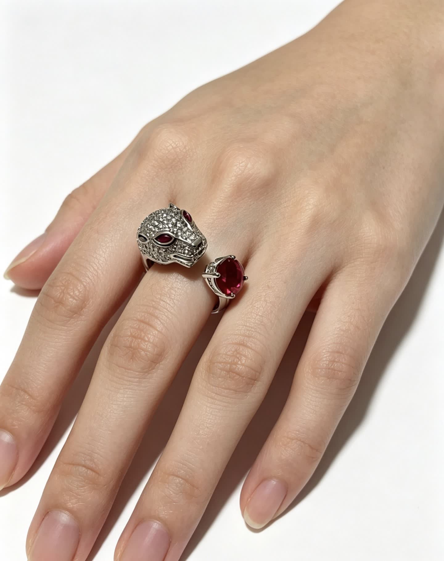 Cartier Silver Panther Ring with Ruby Eyes