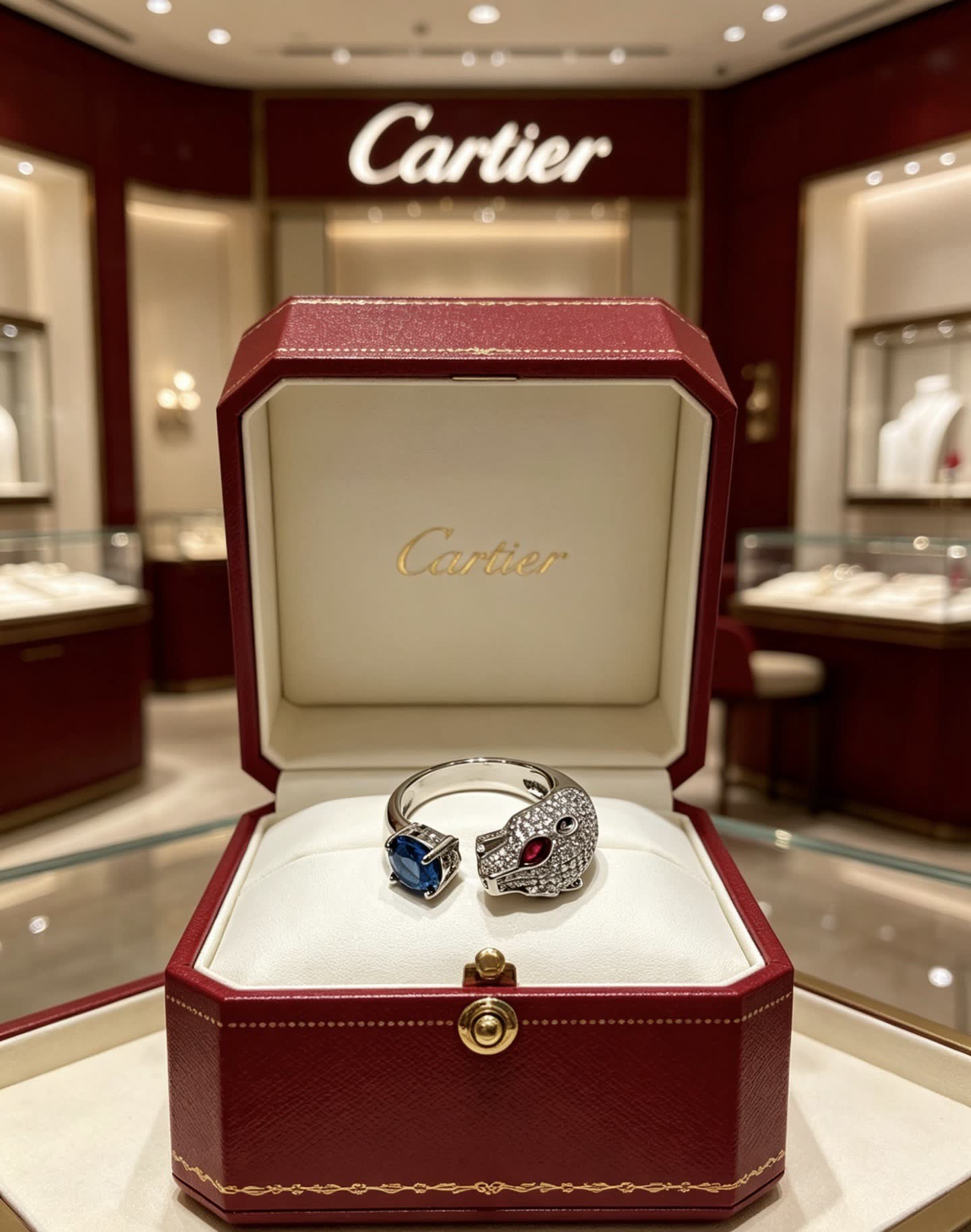 Cartier Luxury Animal Head Ring with Gemstones