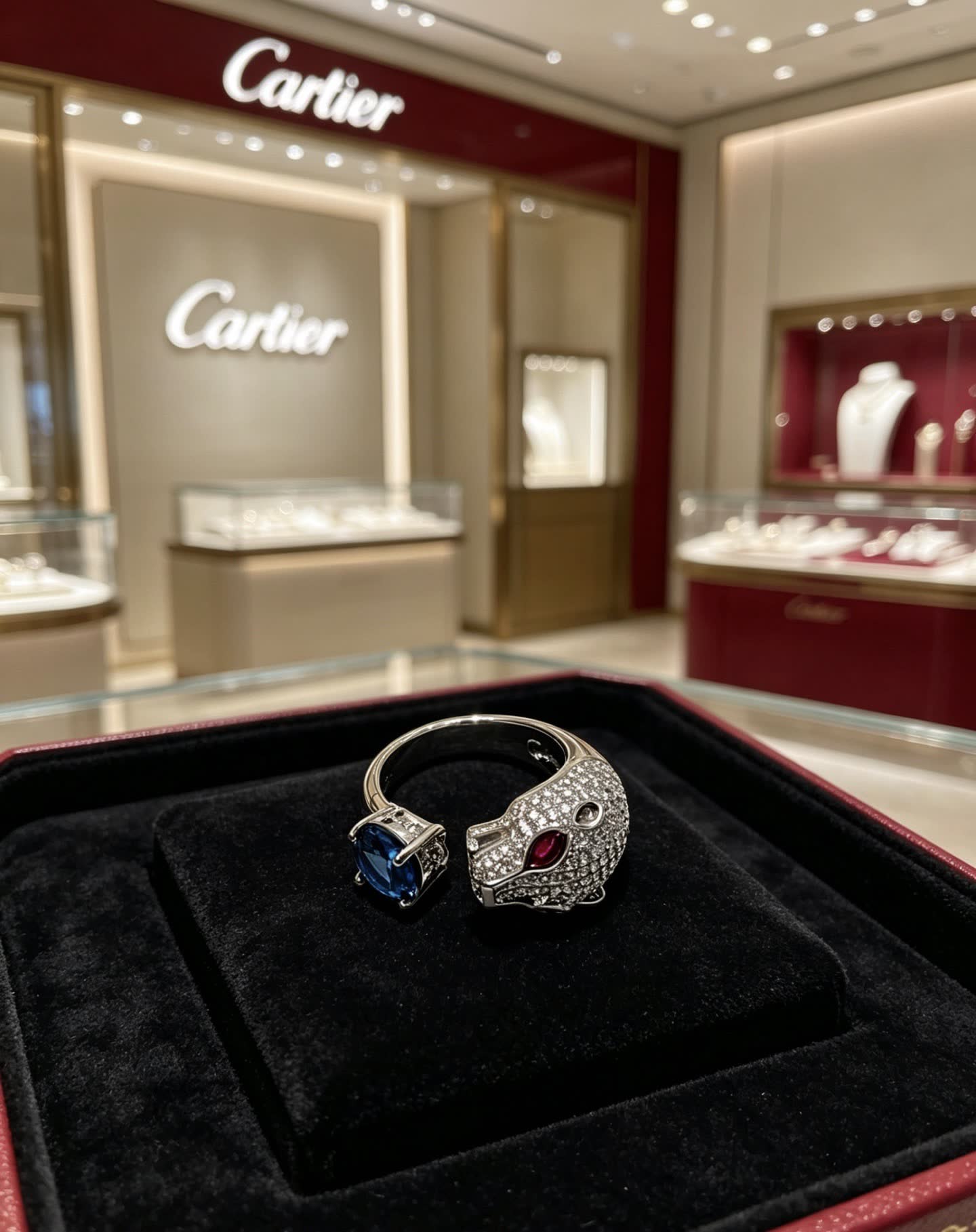 Cartier Luxury Animal Head Ring with Gemstones