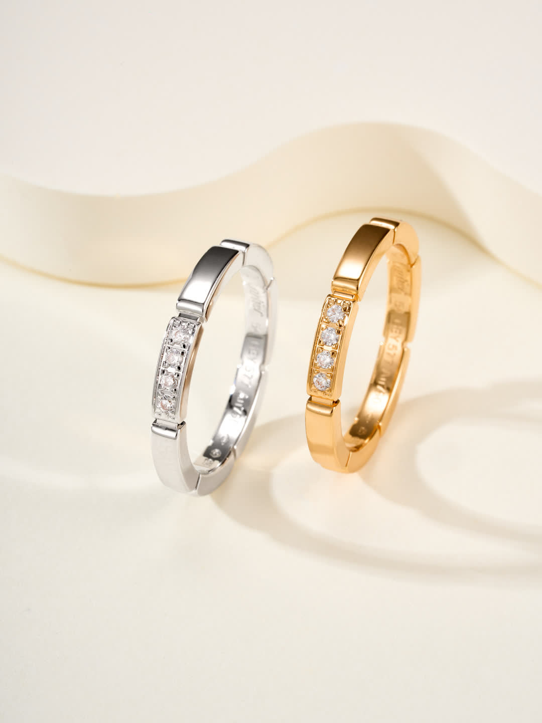 Cartier Elegant Silver and Gold Ring Set with Diamonds