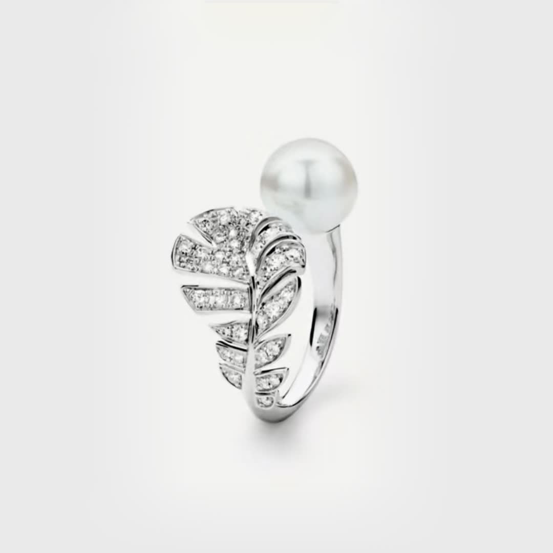 Chanel S925 Silver Leaf Pearl Ring