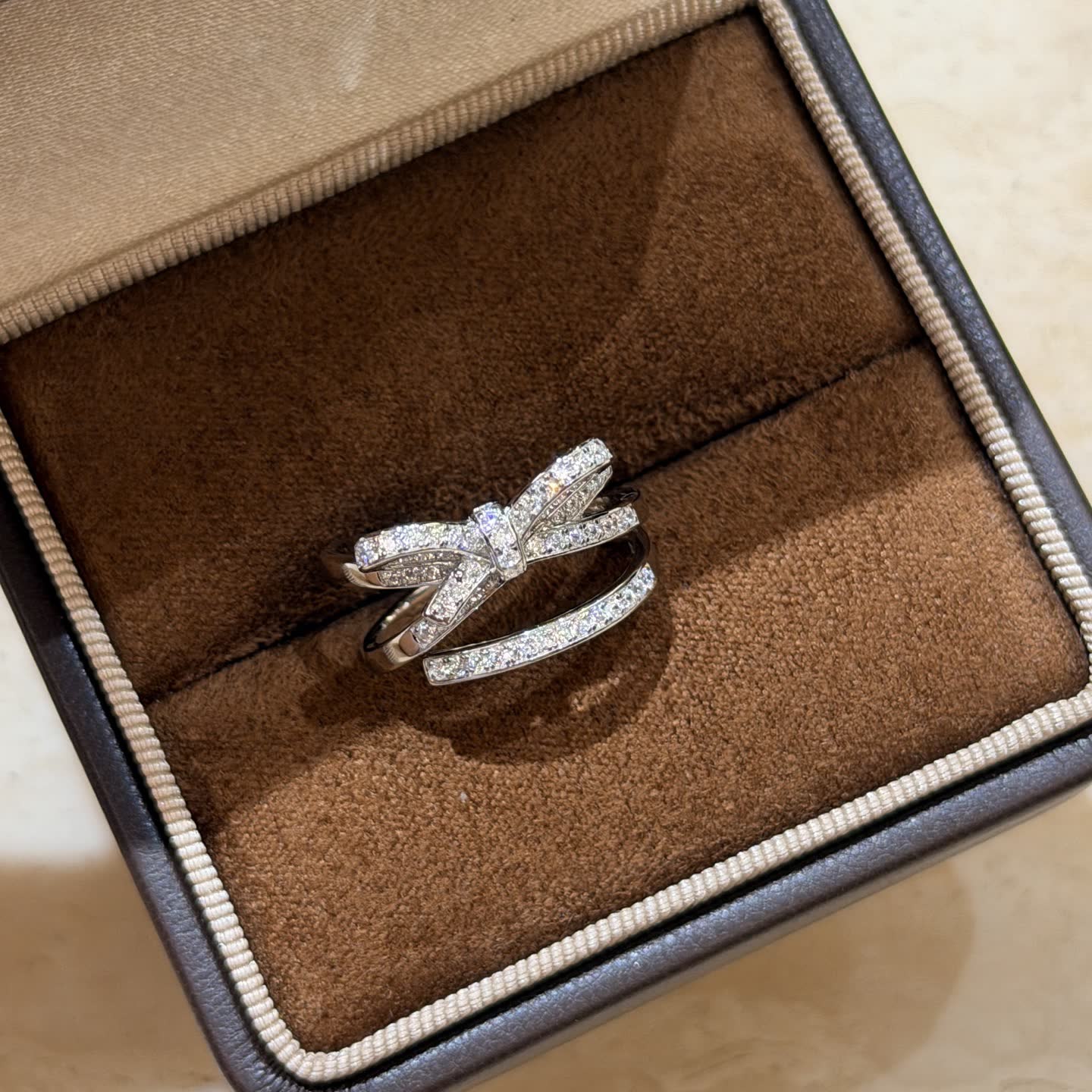 Chanel Silver Bow Ring with Diamonds