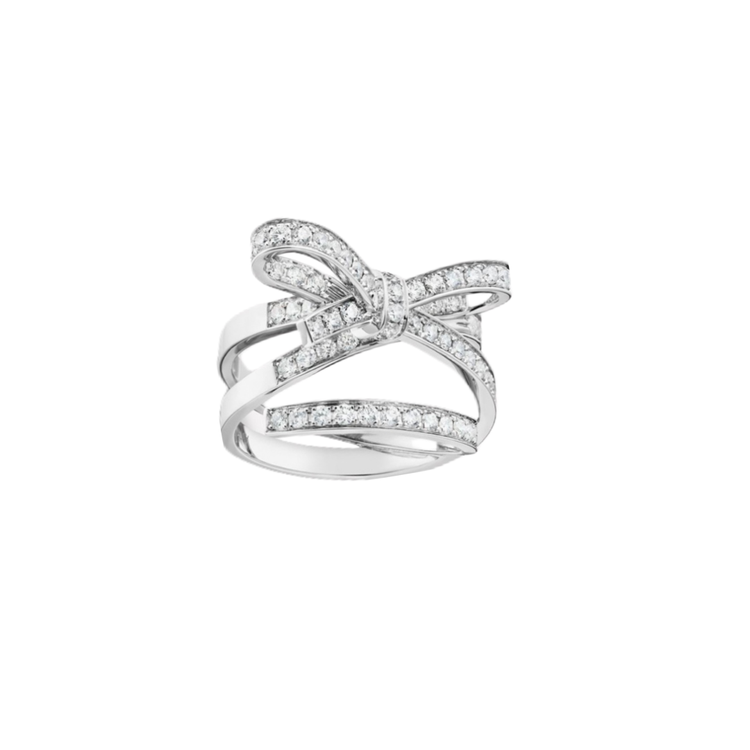 Chanel Silver Bow Ring with Diamonds