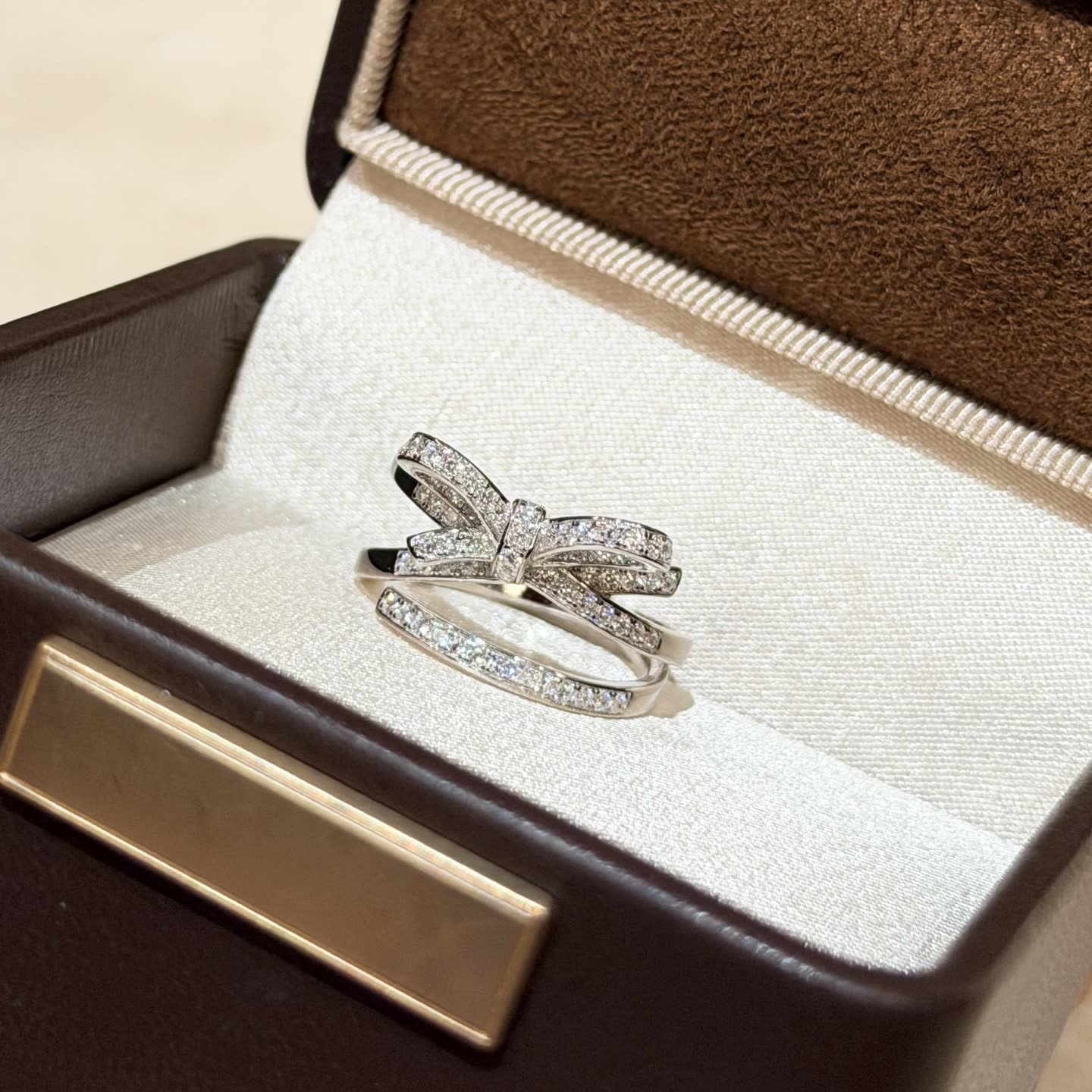 Chanel Silver Bow Ring with Diamonds