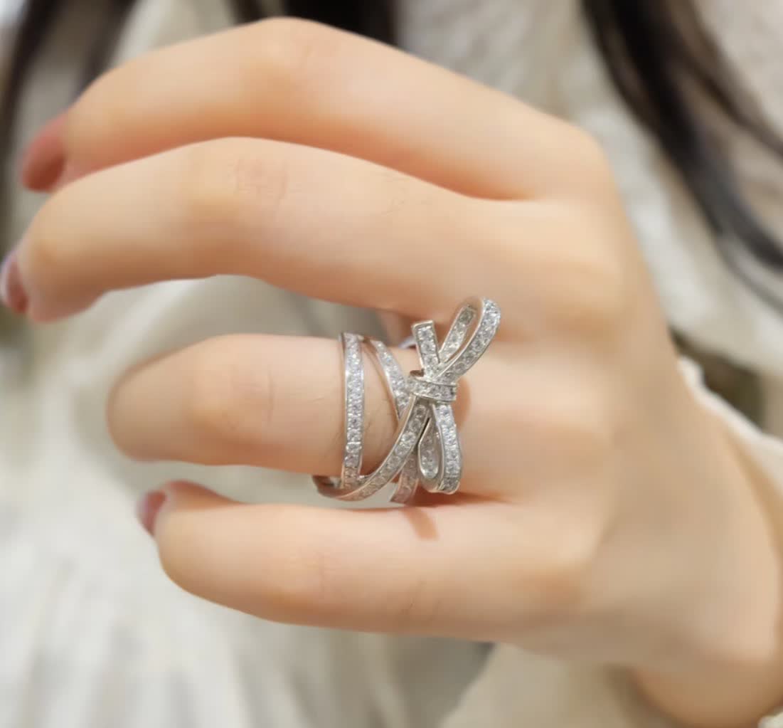 Chanel Silver Bow Ring with Diamonds