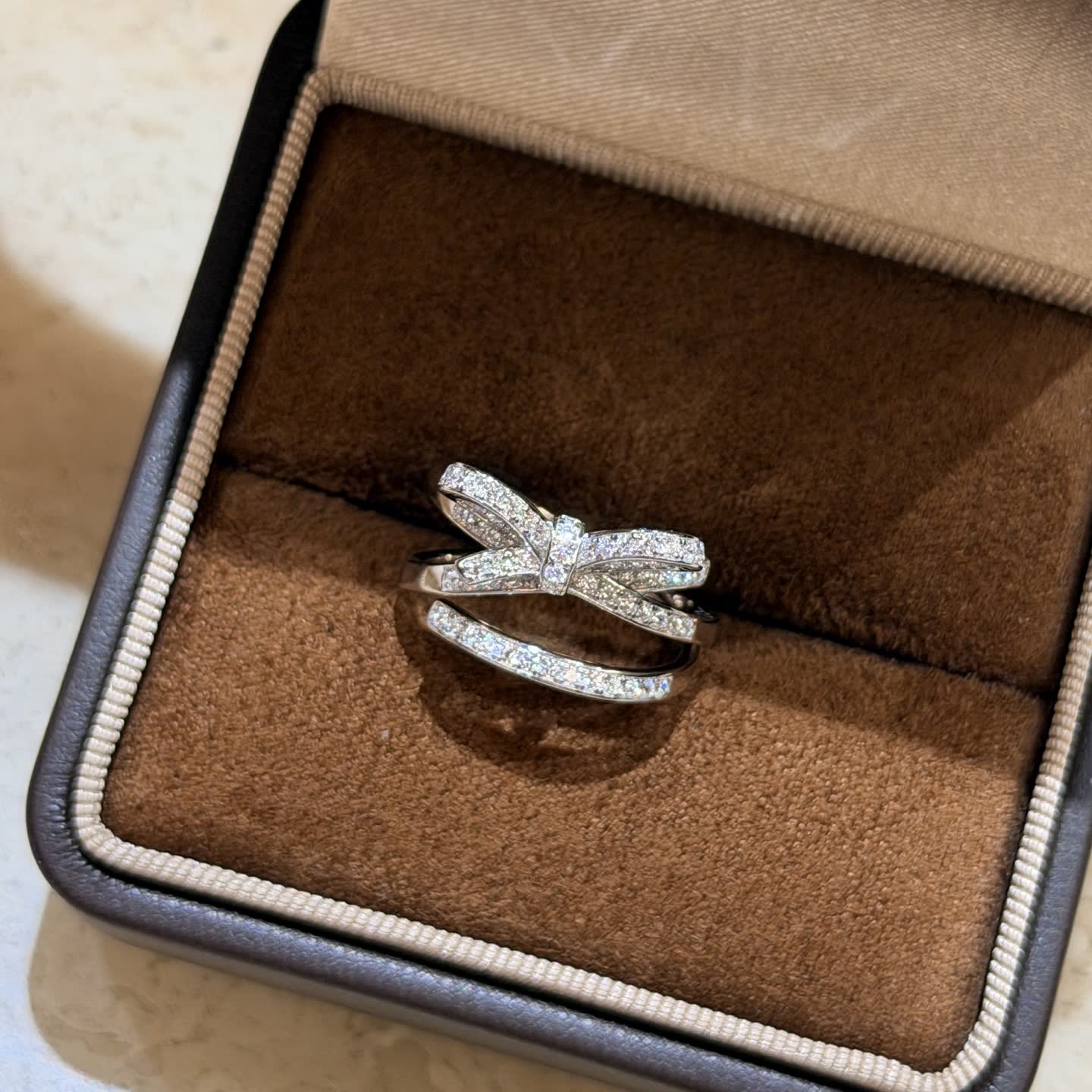 Chanel Silver Bow Ring with Diamonds