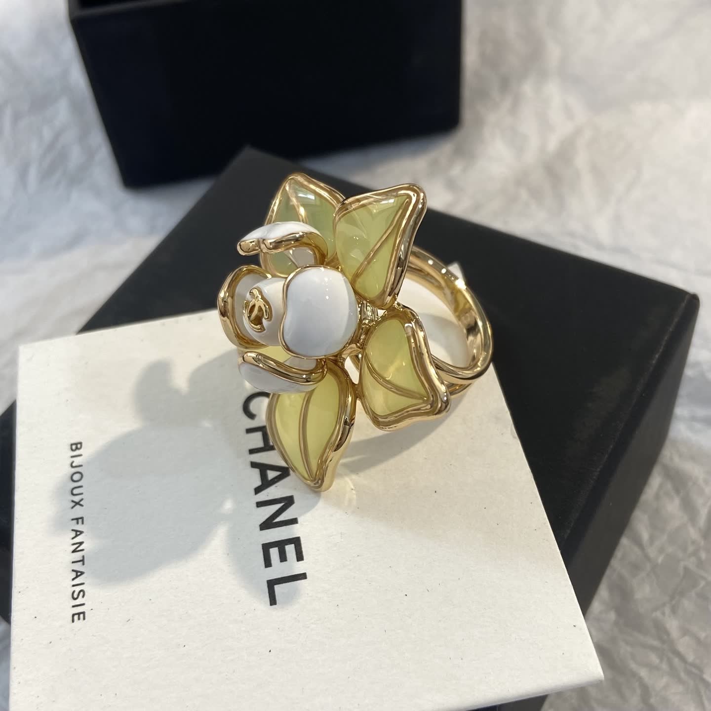 Chanel Gold and Enamel Camellia Ring