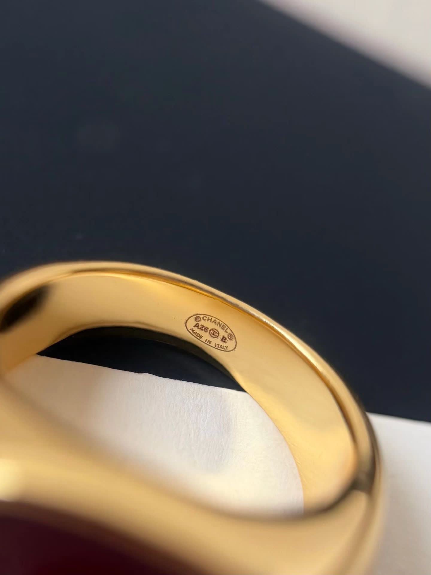 Chanel Red Ring with Gold Logo