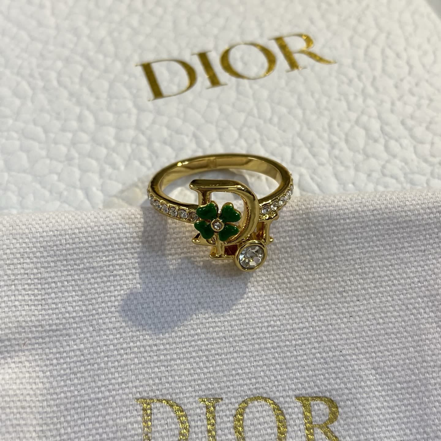 Dior Gold Tone Crystal Ring Set