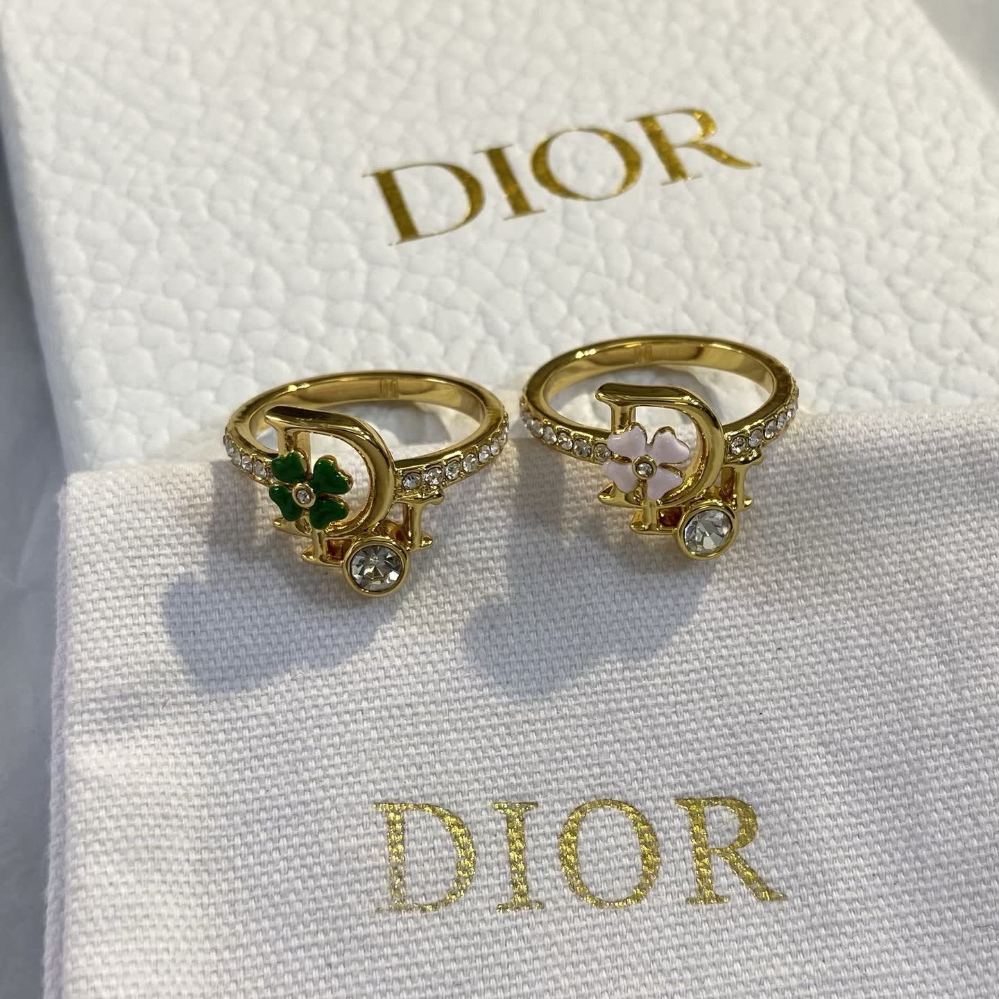 Dior Gold Tone Crystal Ring Set