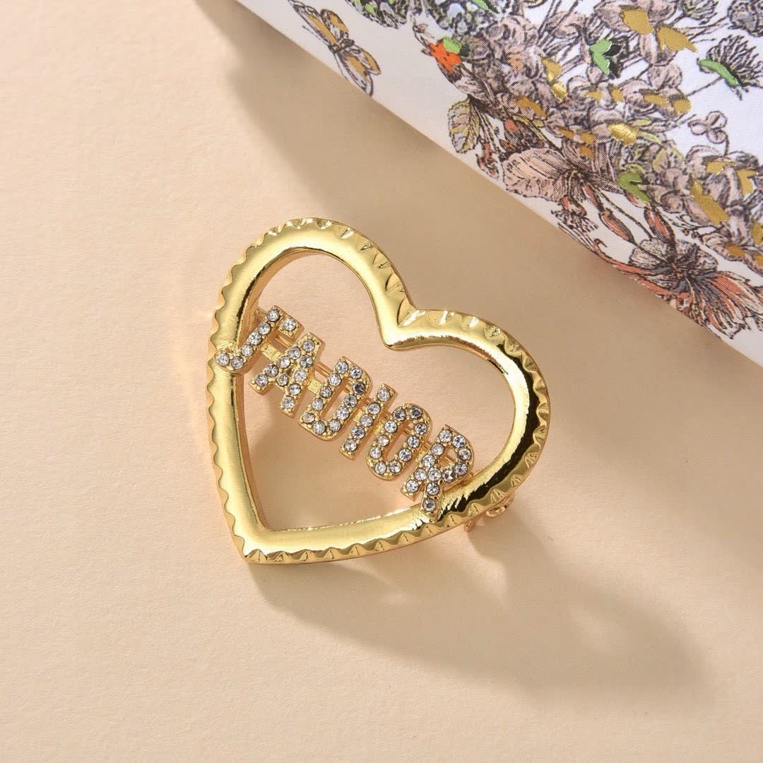 Dior H&M Gold Heart Ring with Rhinestones
