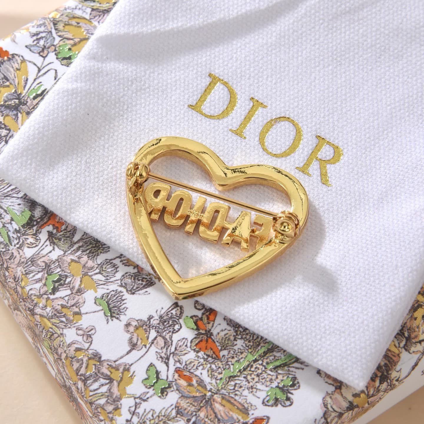 Dior H&M Gold Heart Ring with Rhinestones