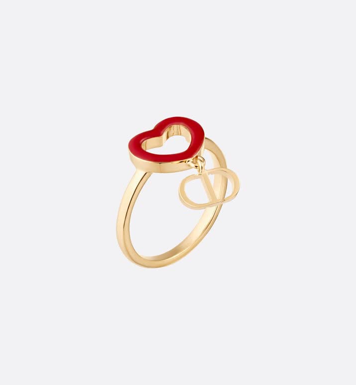 Dior Gold Heart Ring with Red Enamel