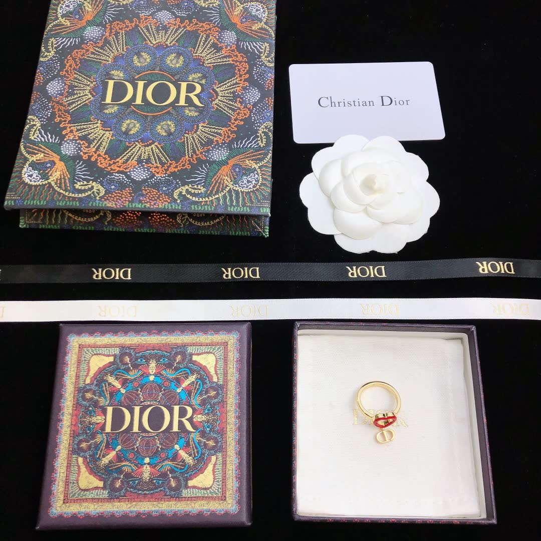 Dior Gold Heart Ring with Red Enamel