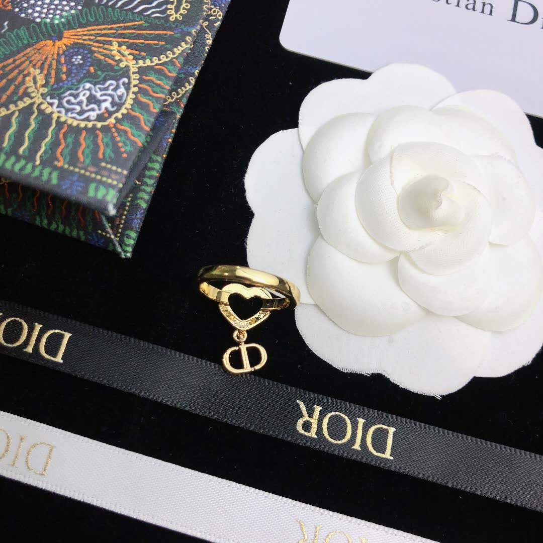 Dior Gold Heart Ring with Red Enamel