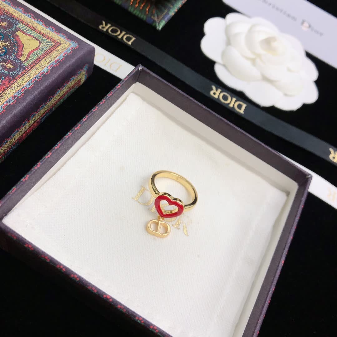 Dior Gold Heart Ring with Red Enamel