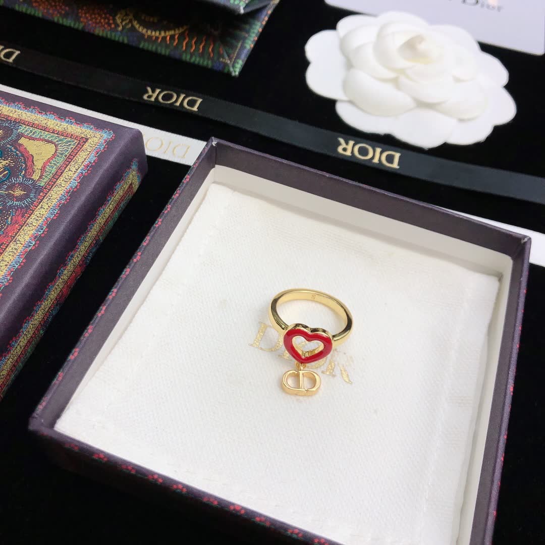 Dior Gold Heart Ring with Red Enamel