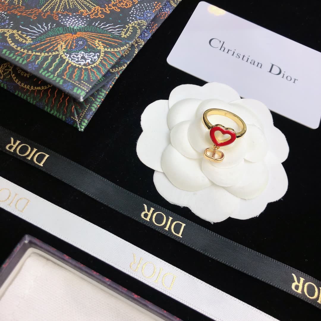 Dior Gold Heart Ring with Red Enamel