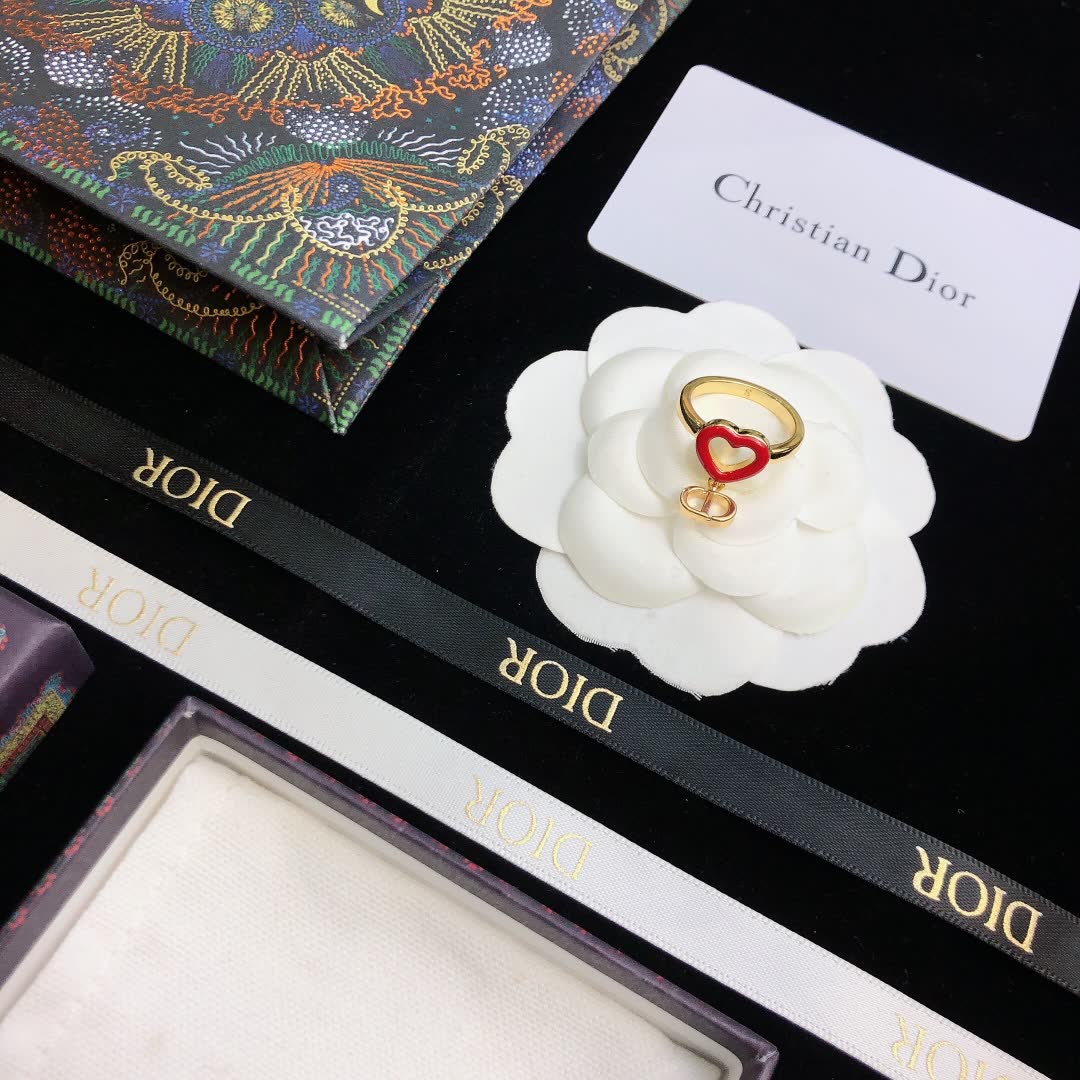 Dior Gold Heart Ring with Red Enamel