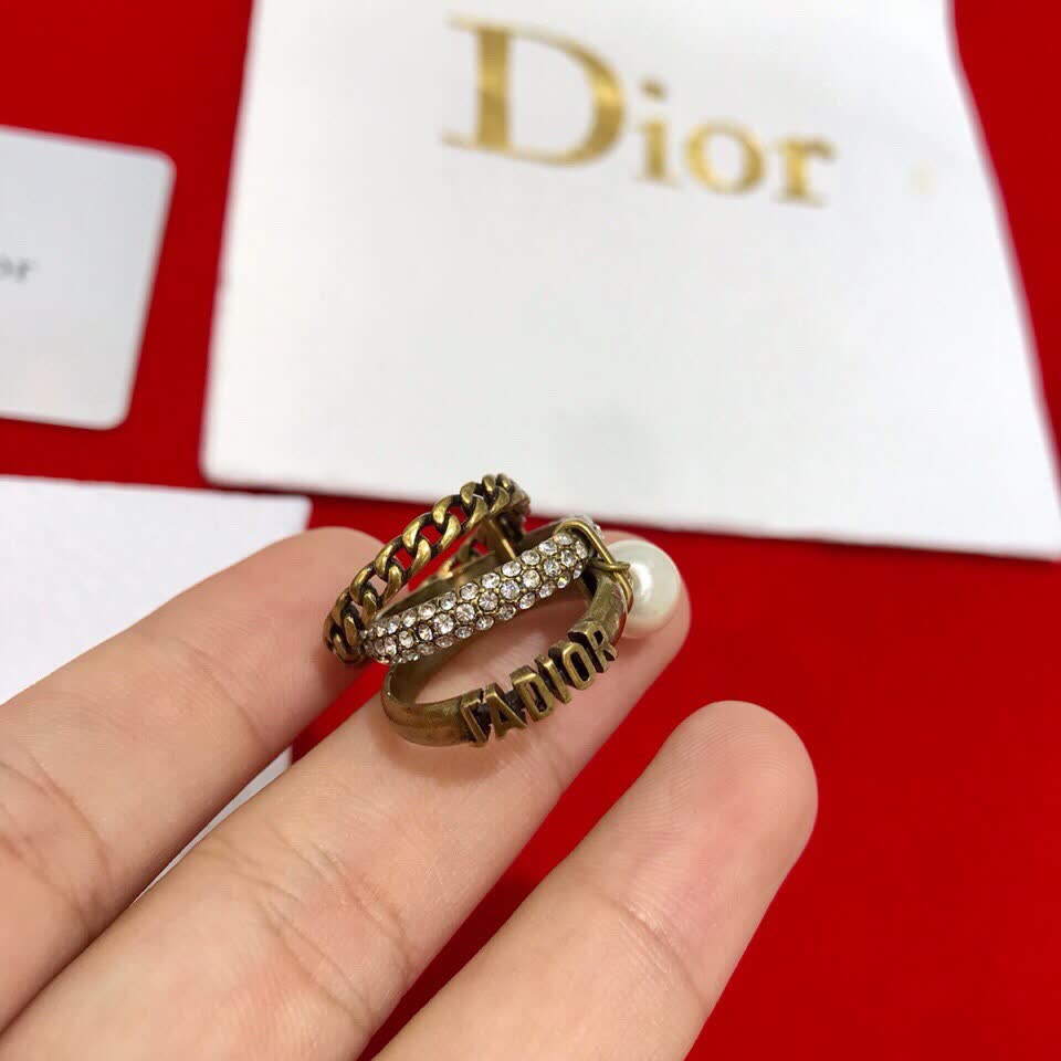 Dior Gold Tone Ring Set with Pearl Charm