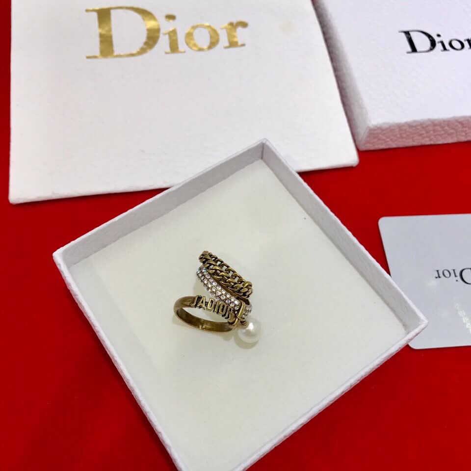 Dior Gold Tone Ring Set with Pearl Charm