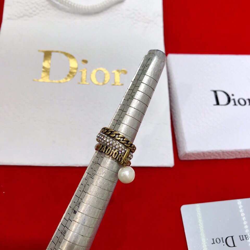 Dior Gold Tone Ring Set with Pearl Charm