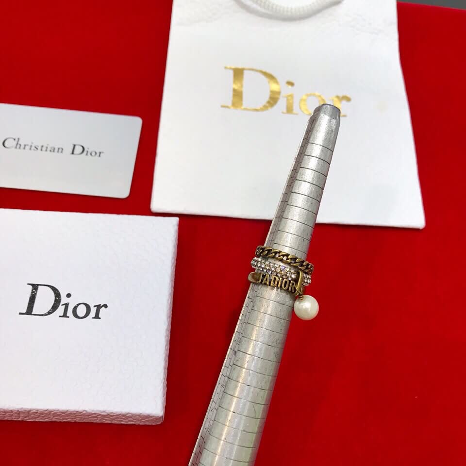 Dior Gold Tone Ring Set with Pearl Charm