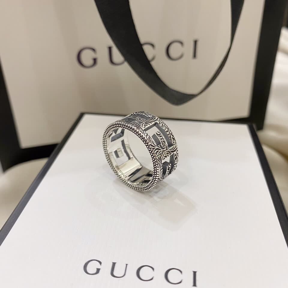 Gucci Silver Ring with Interlocking G Design