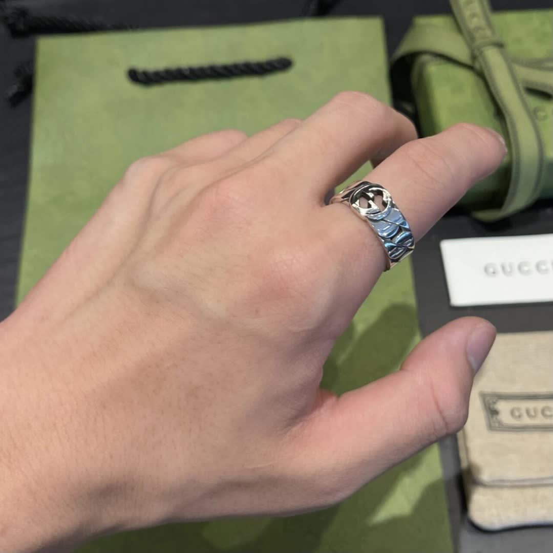 Gucci Silver Ring with Interlocking G Logo