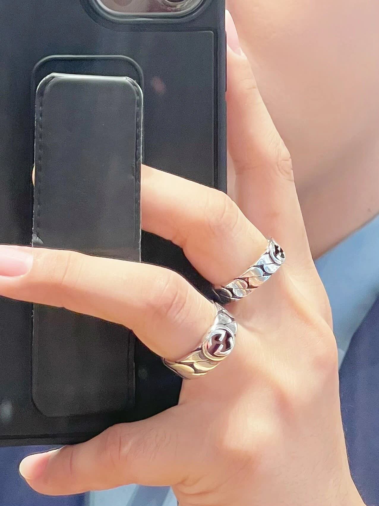 Gucci Silver Ring with Interlocking G Logo